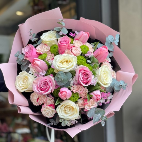 Pembe Beyaz Gül Buketi