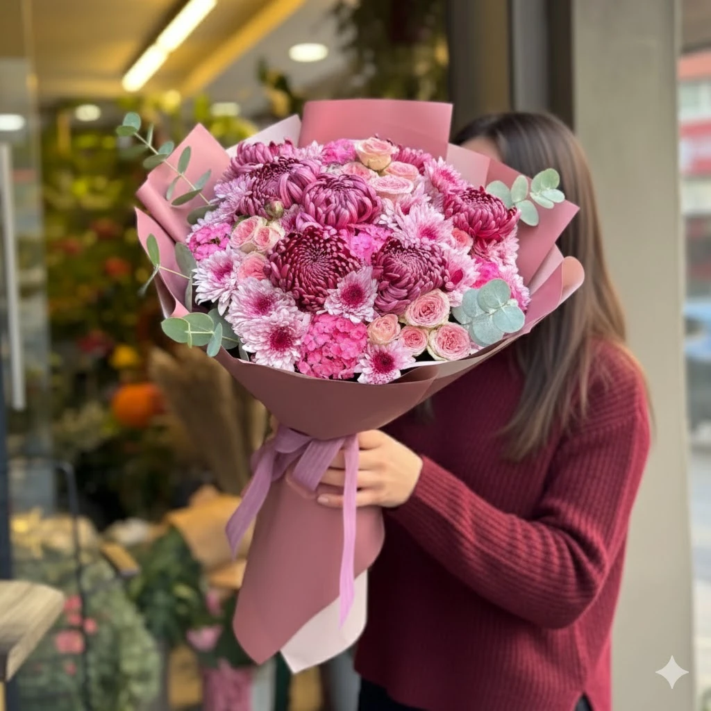 Kasımpatı ve Çardak Gül Buketi